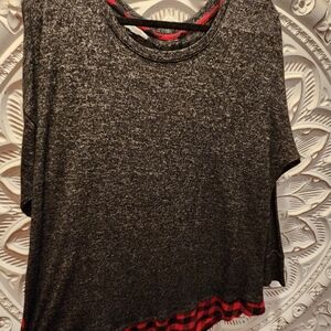 Maurices Gray and Red Plaid Layered Top